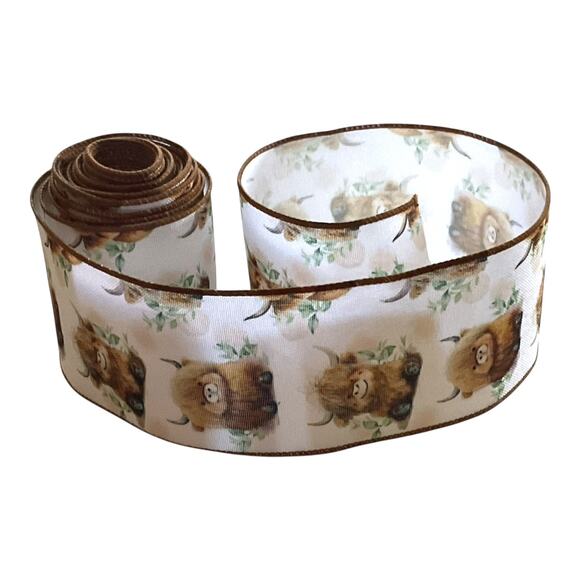 Highland Cow Ribbon 🐮 2.5” Wired Ribbon for Wreaths, Bows, Crafts & Home Decor - Picture 4 of 5